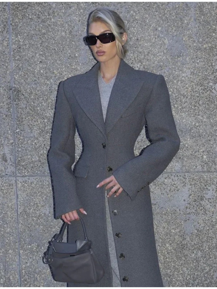 Lapel Solid Color Single-Breasted Slim Fit Long Coats