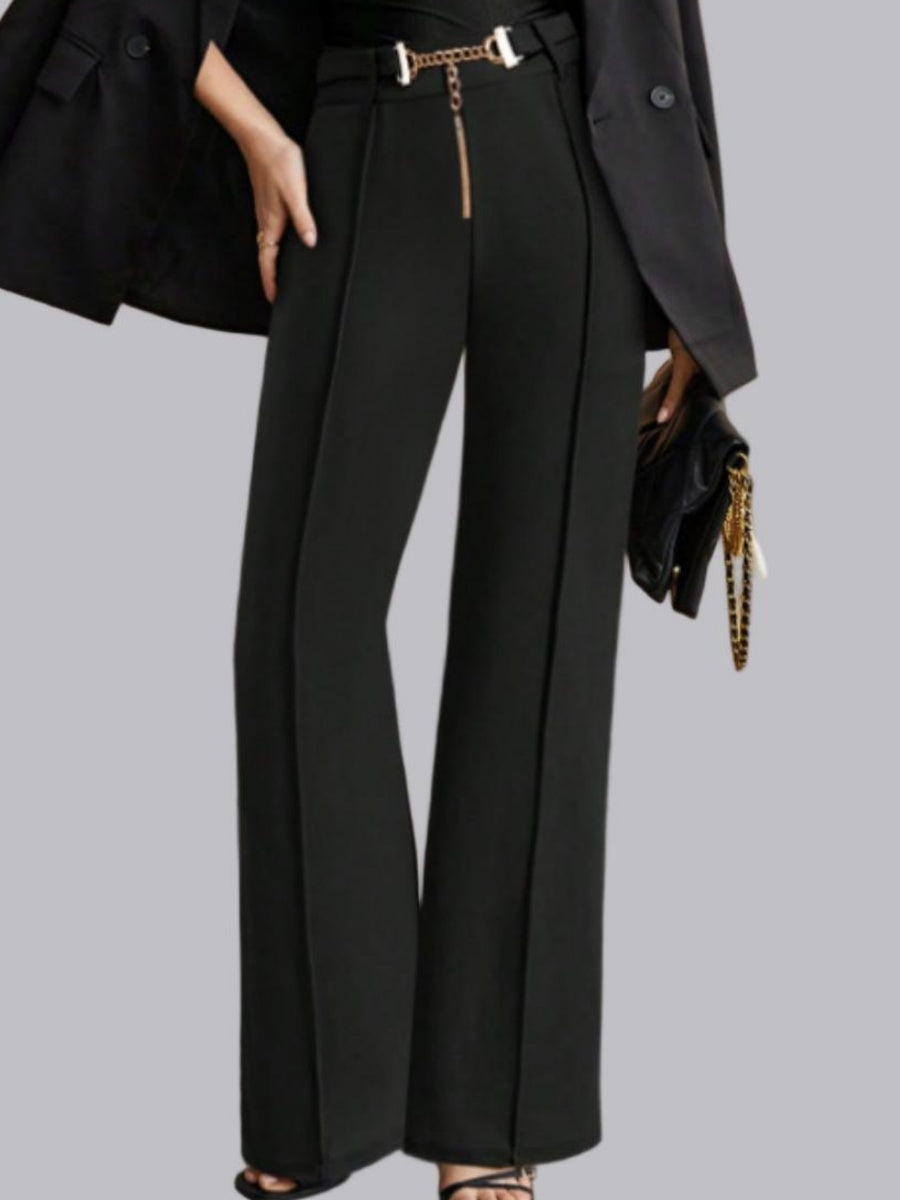 Metal Belt High-waisted Straight-leg Pants Drape Suit Trousers Workplace Pants