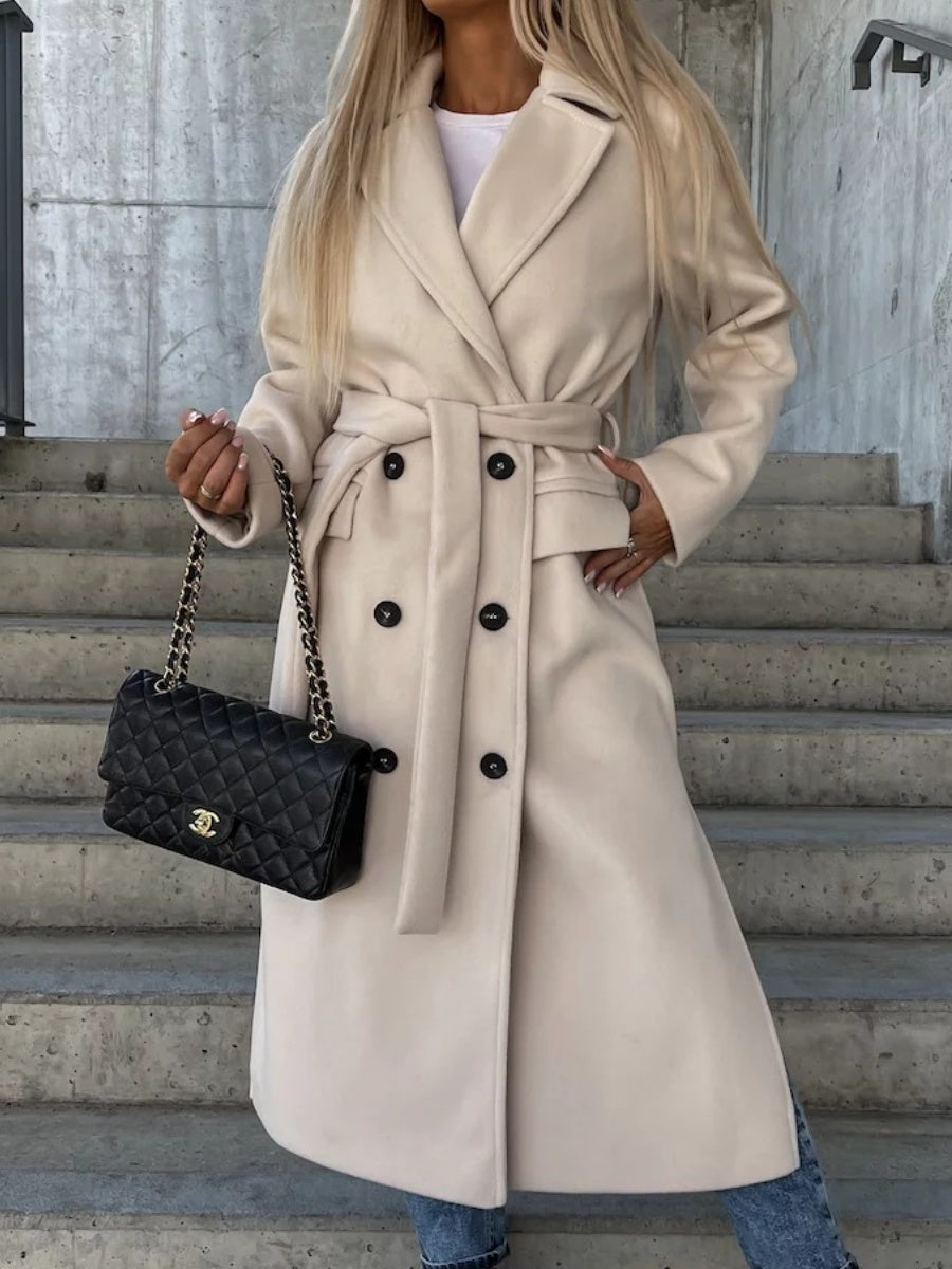 Simple Long-sleeved Lapel Button-down Woolen Coat