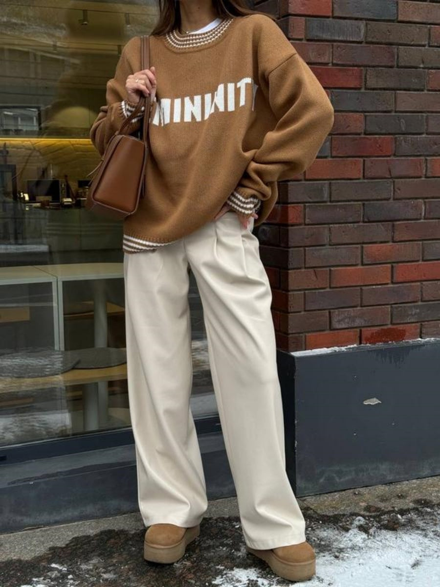 Knitwear Crew Neck Hood Letter Jacquard Sweaters