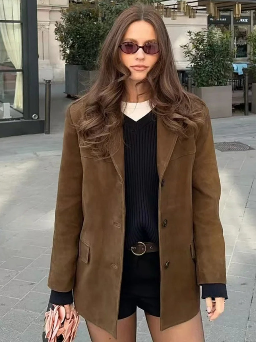 Loose suit jacket Suede Coats