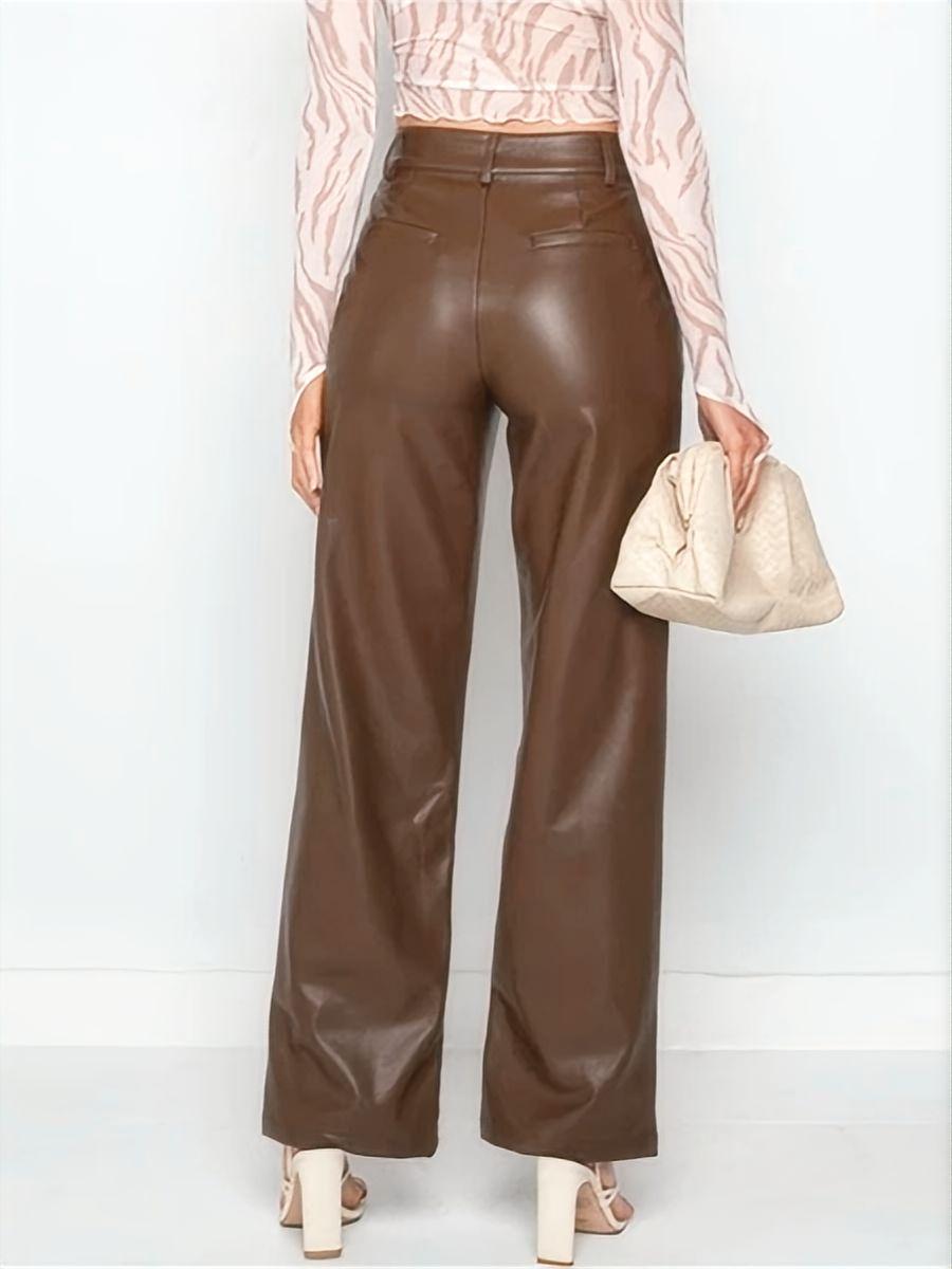 High Elasticity PU Leather Pocket Straight Pants