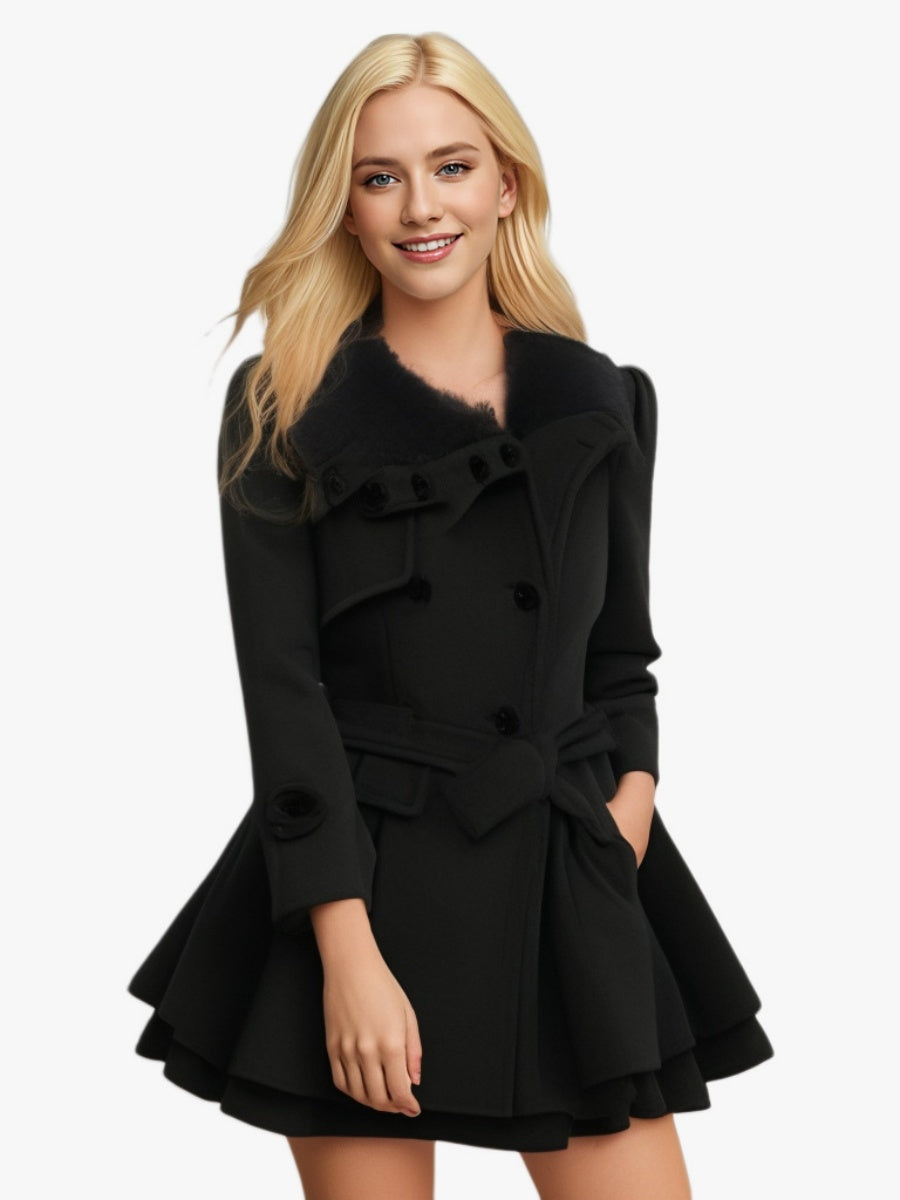 Fur Collar Double-breasted Belts Coats