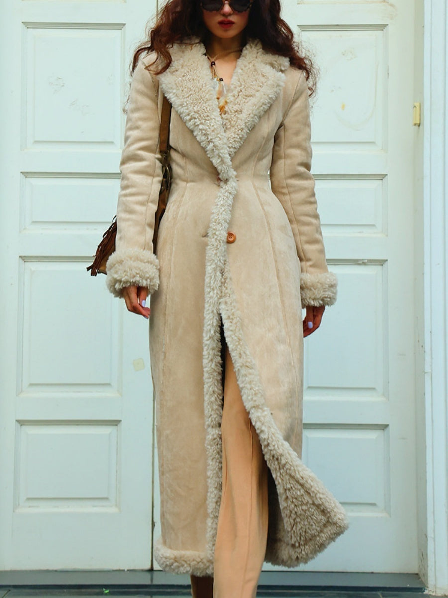 Large Lapel Faux Lambskin Suede Daily Leisure Party Overcoat