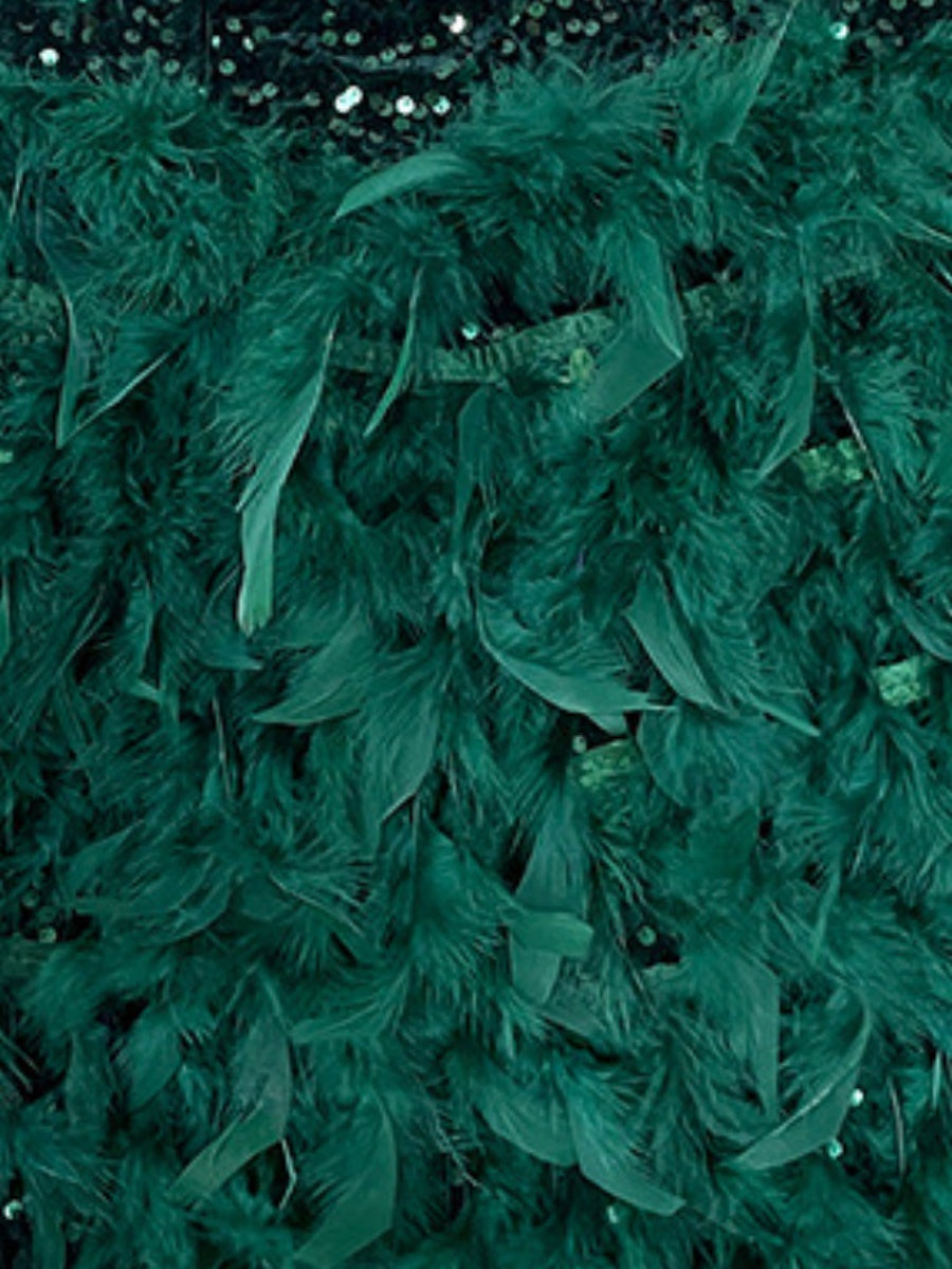 Deep V Hip Sequined Feathers Bodycon Short Dress