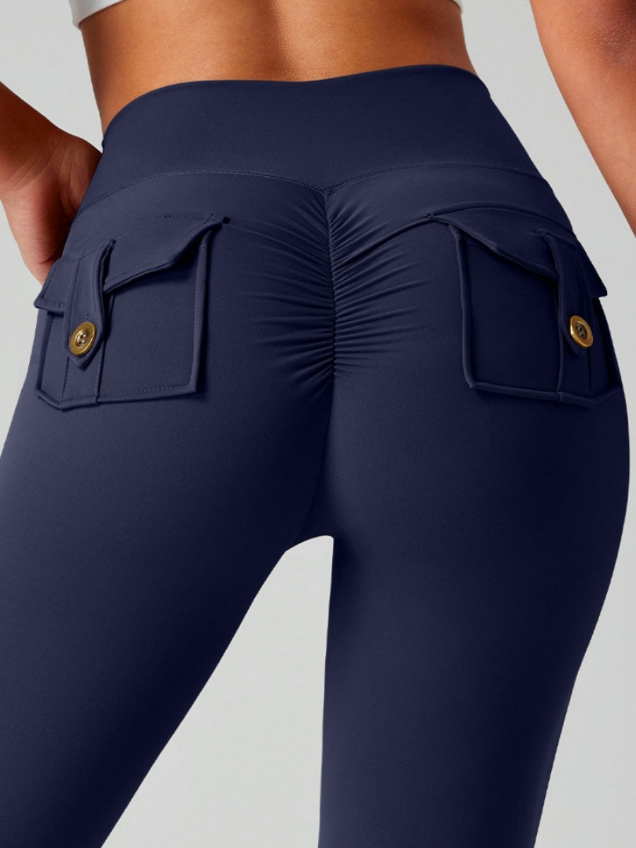 Pocket Peach Butt Yoga High Waist Buttocks Lift Sanded Stretch Tight Fit Sports Pants