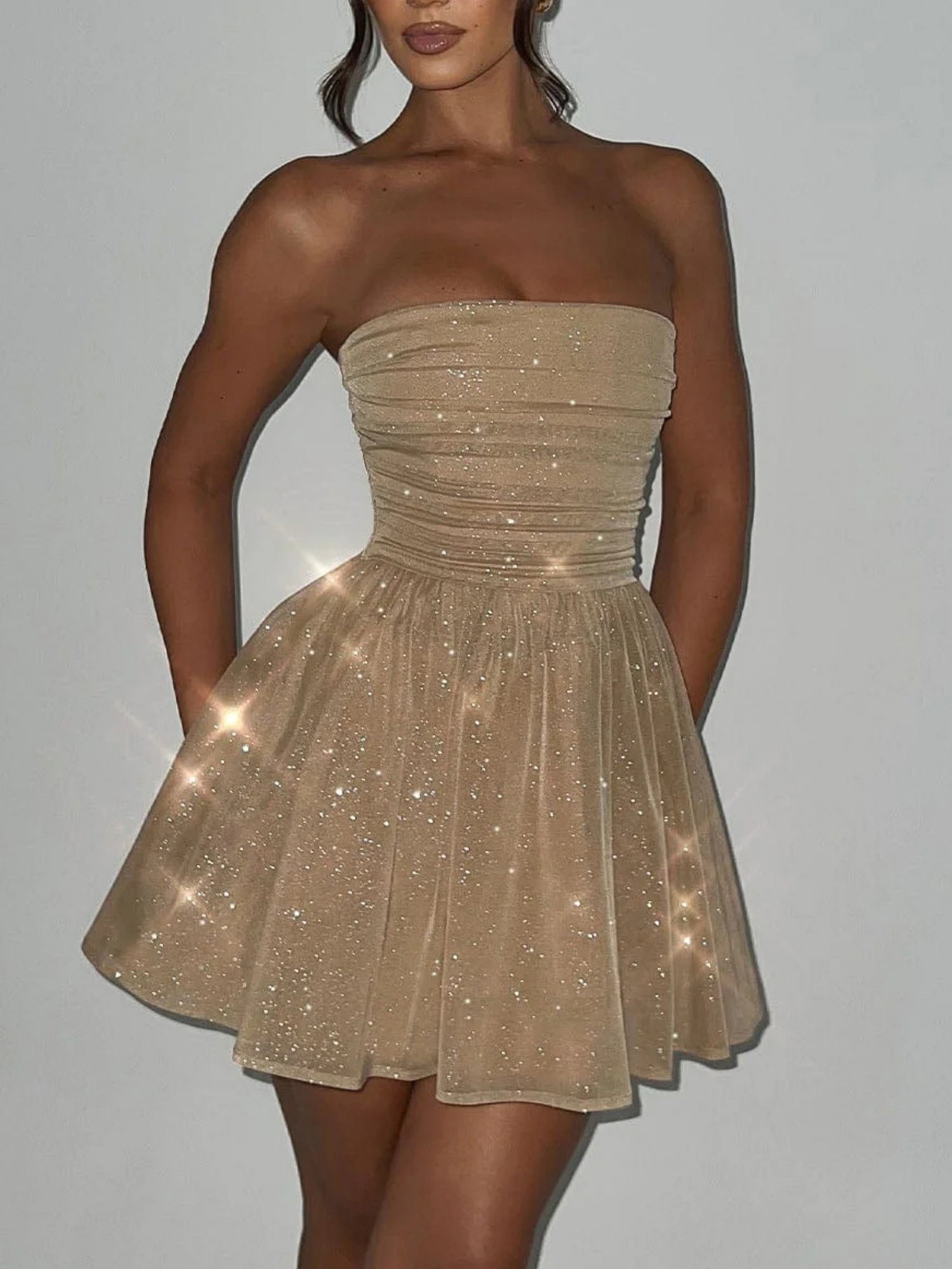 Christmas Bow Sequins Mesh Off-shoulder Mini Dresses