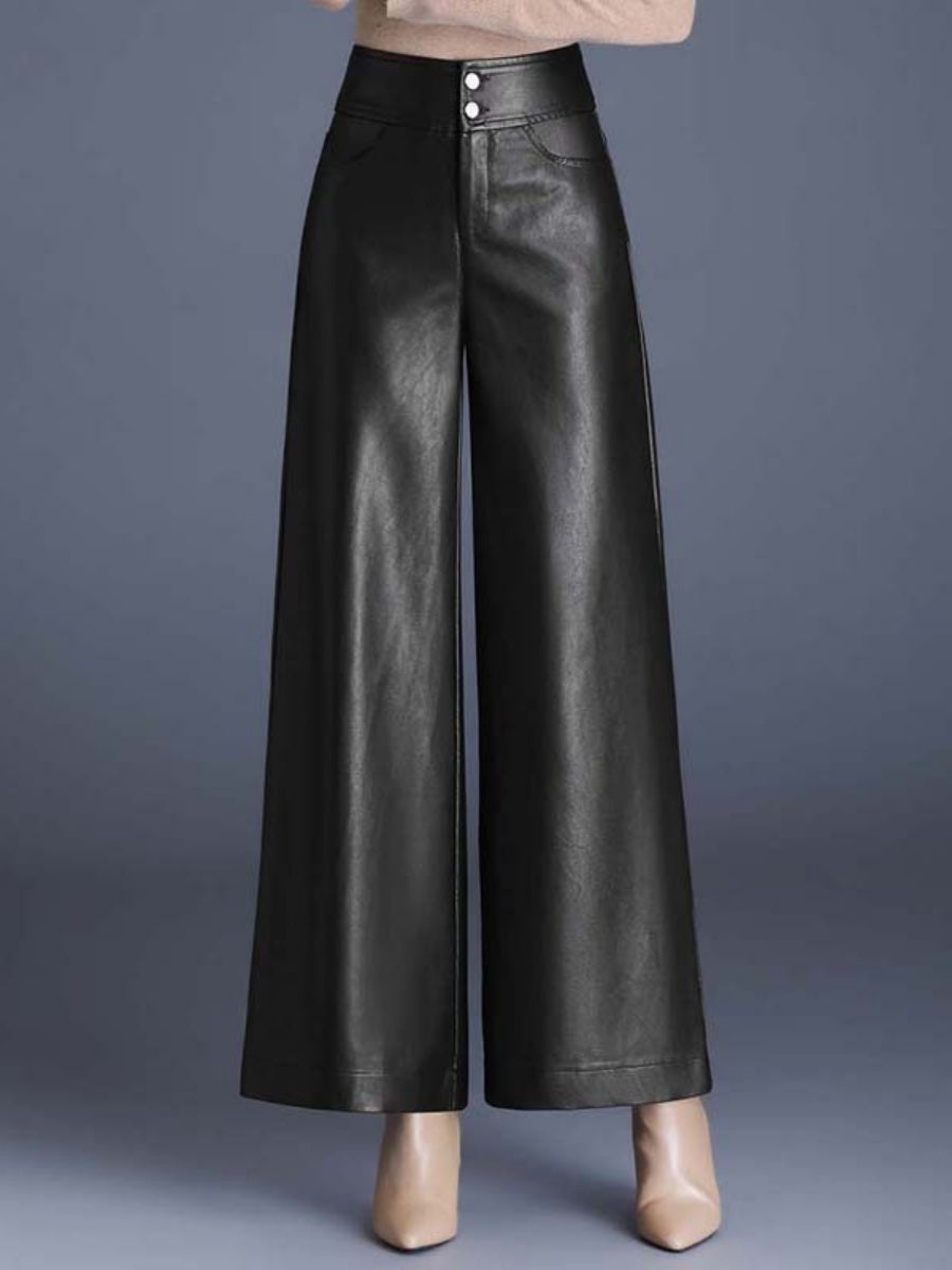 PU Leather Loose Straight Pants