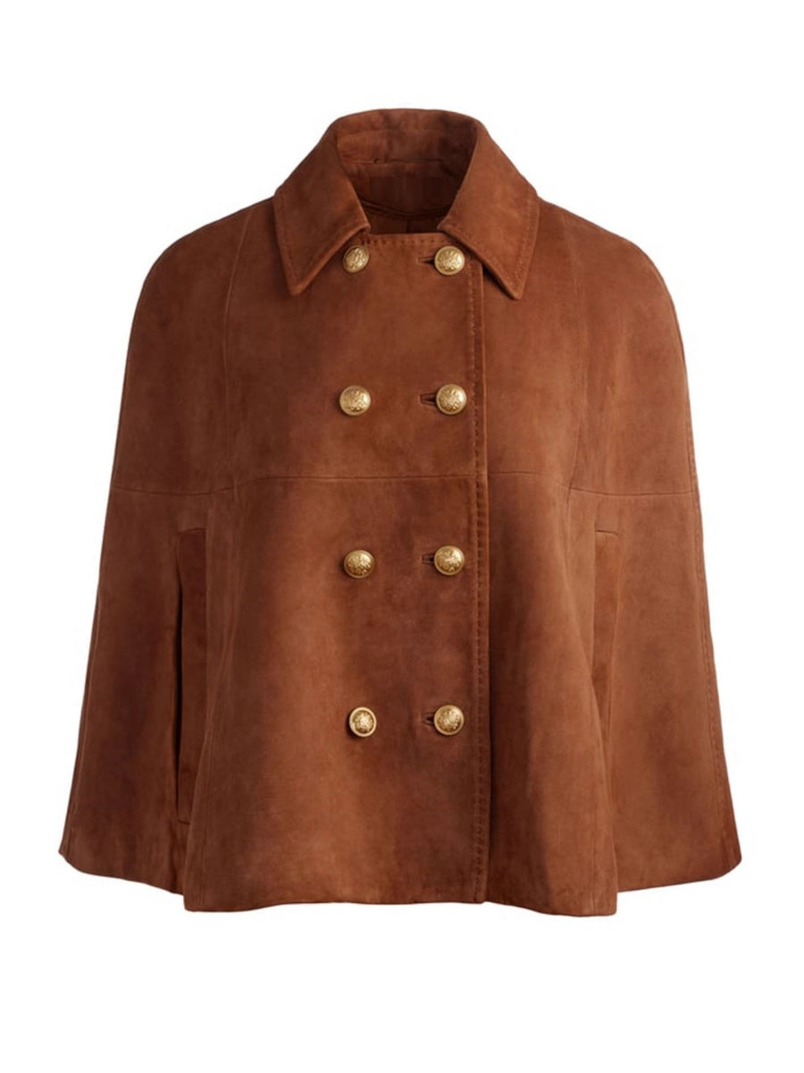 Retro Jacket Double-breasted Cape Brown Suede Turtleneck Coat