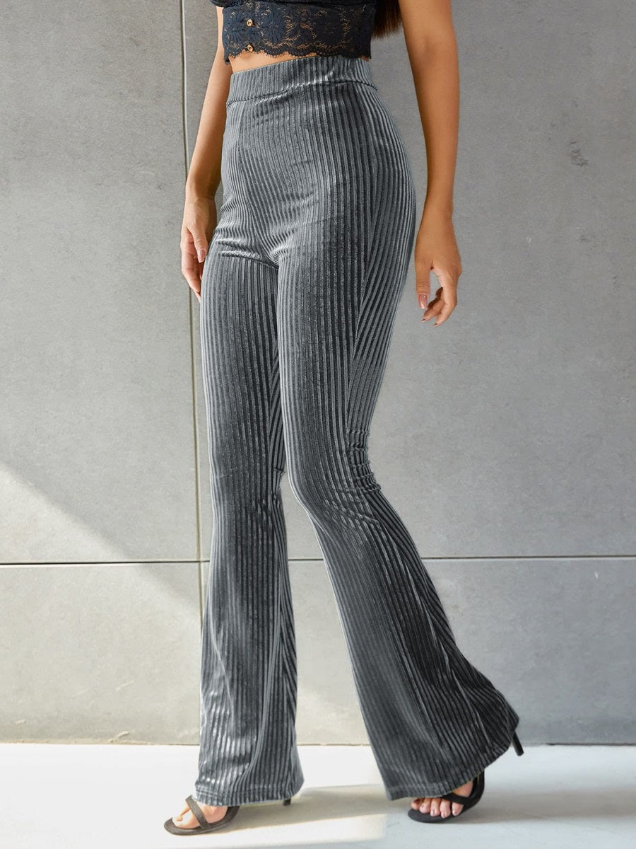 High-waisted Flared Pants Velvet Piping Bell-bottoms Sports Everyday Trousers