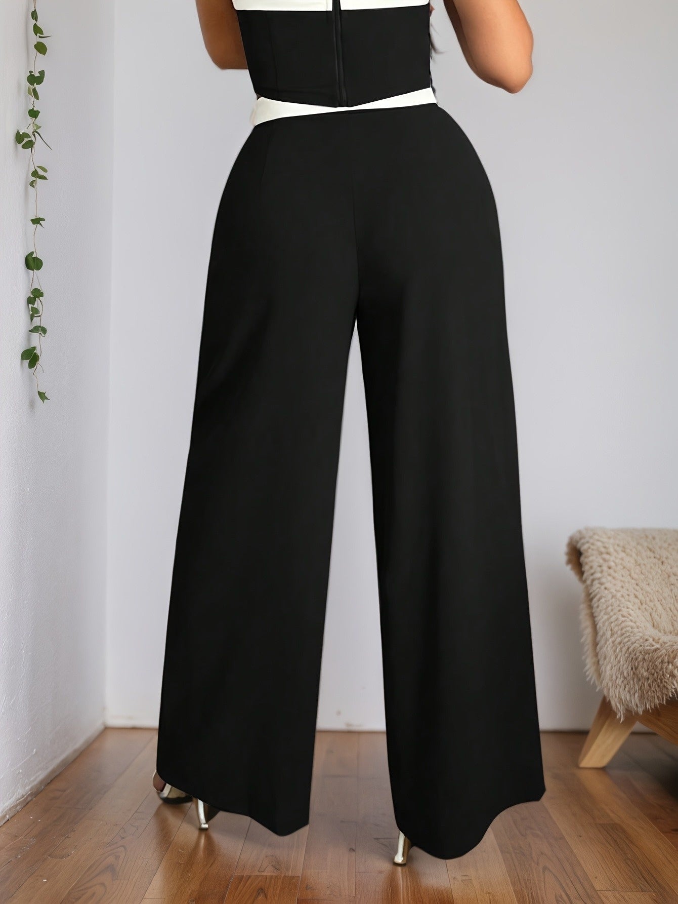 Decorate High Waist Drape Straight-leg Pants Slim Fit Commuting Suit Trousers Pants