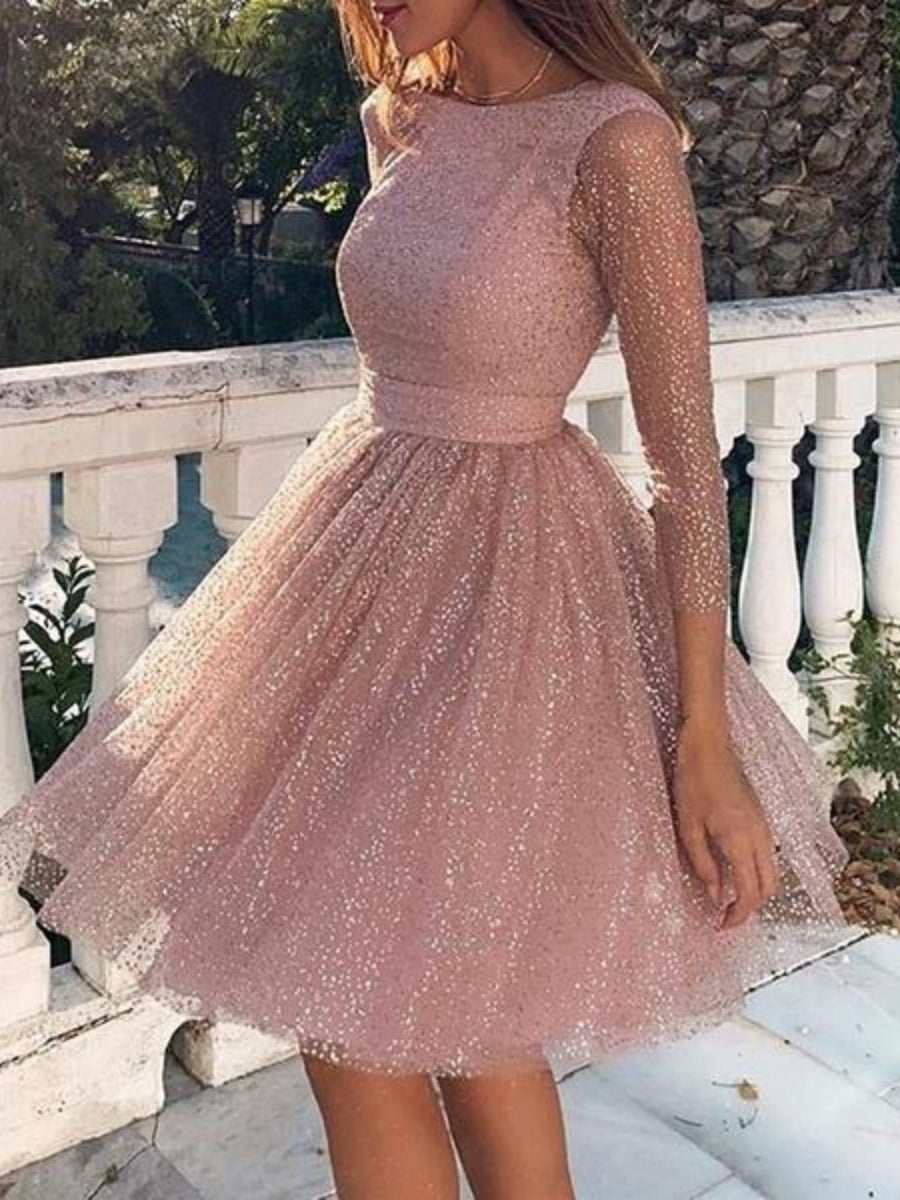 Lace Long Sleeve Sequins Mini&Short Dresses