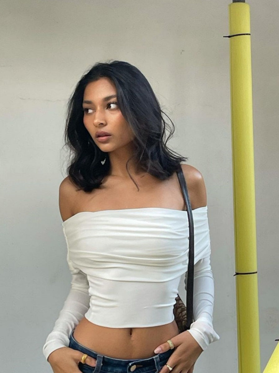 Women's Navel Off Shoulder Long-sleeved T-shirt