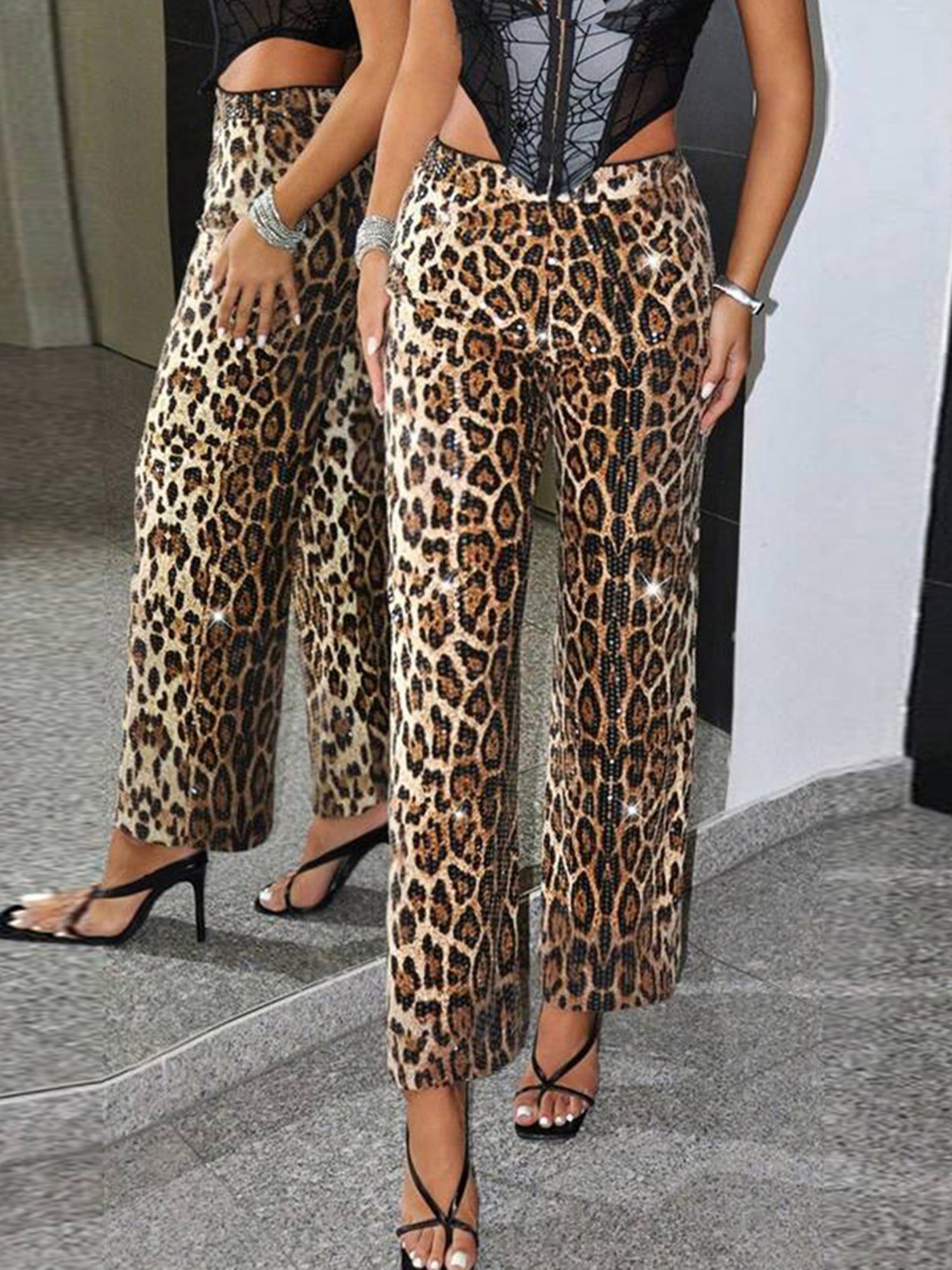 Leopard Print Sequins Pants