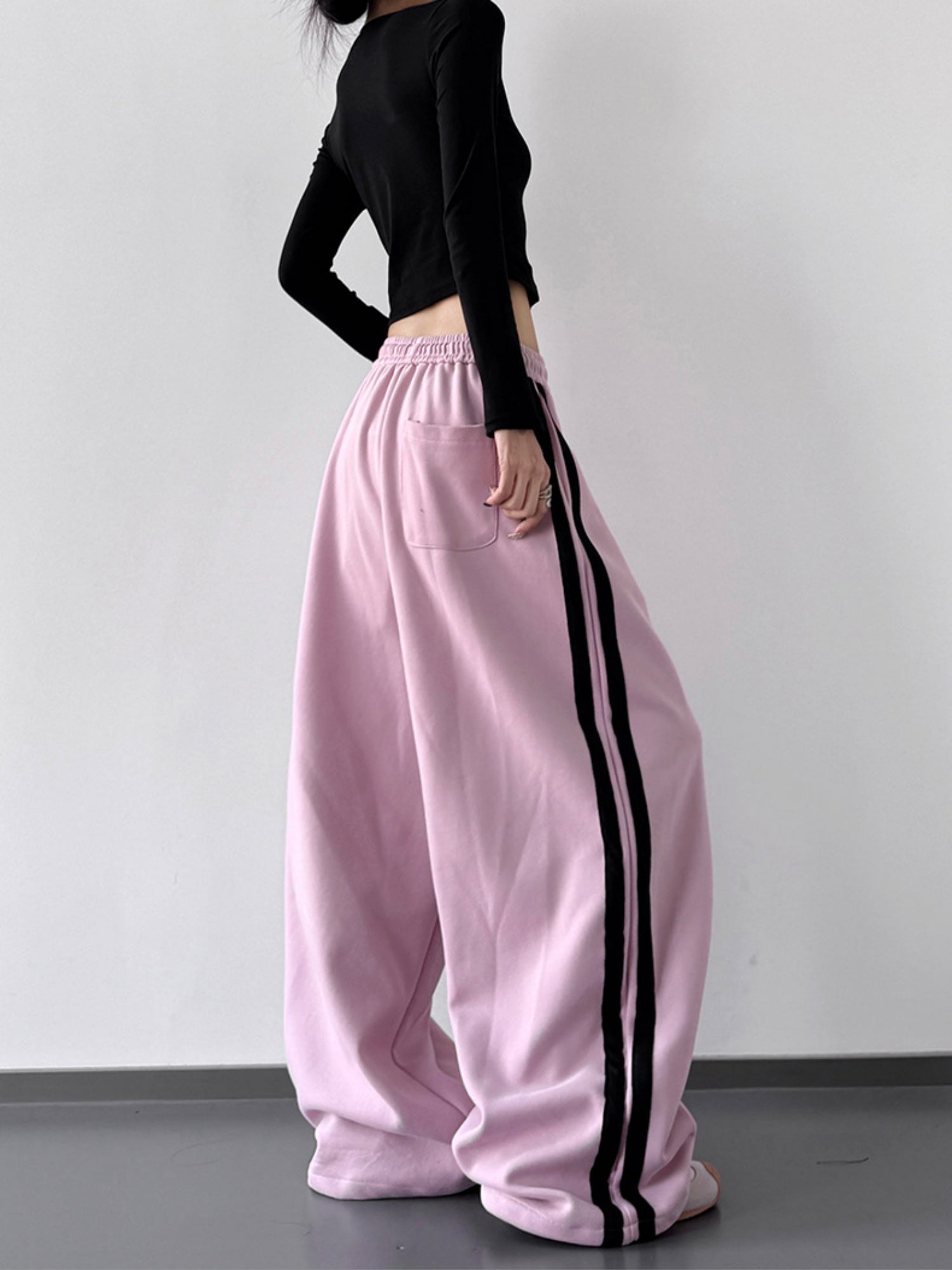 Girlish Pink Sweatpants High-waisted Wide-leg Casual Pants