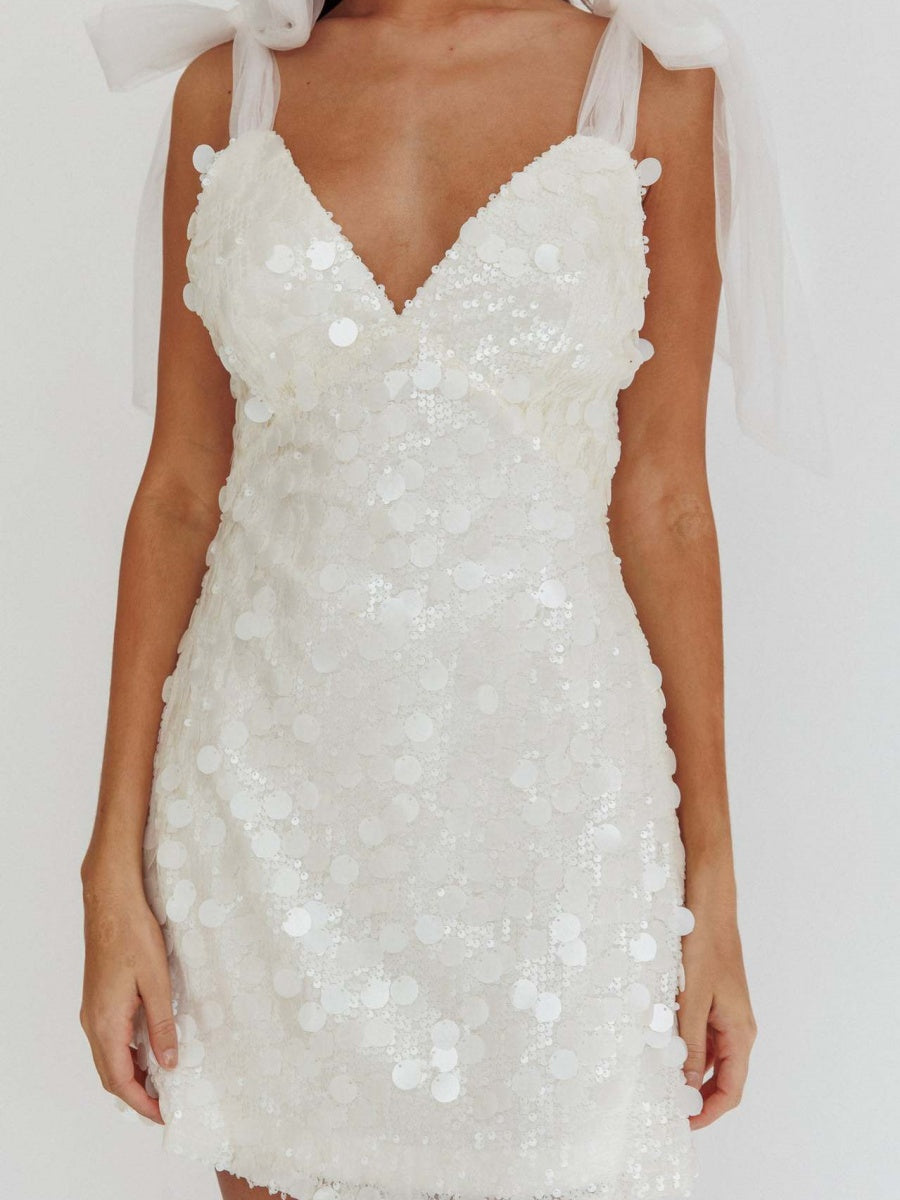 Sexy Halter Top Low-cut Gauze Ribbon Slim Fit Sequins Parties Christmas Party Short Dress