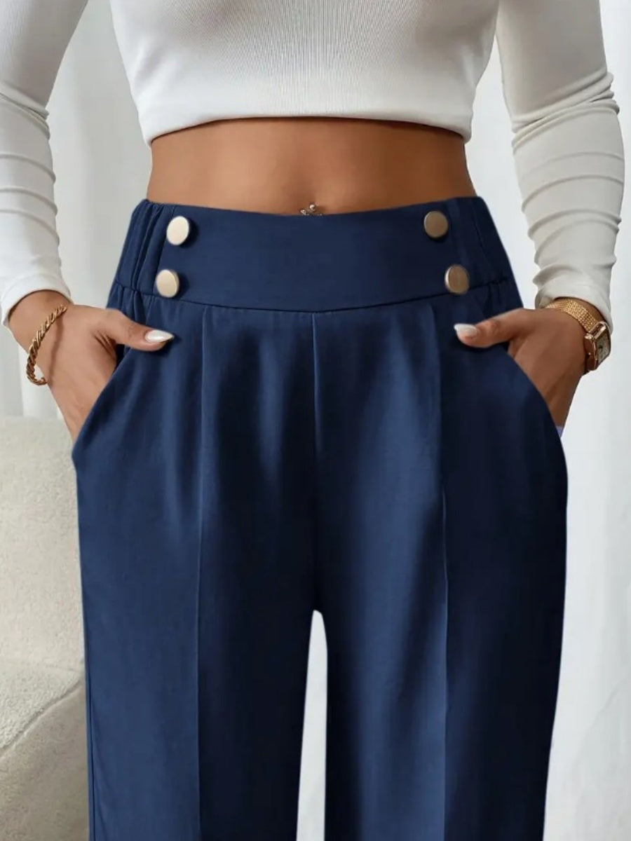 Casual High-waisted  Loose Straight leg Pocket Pants