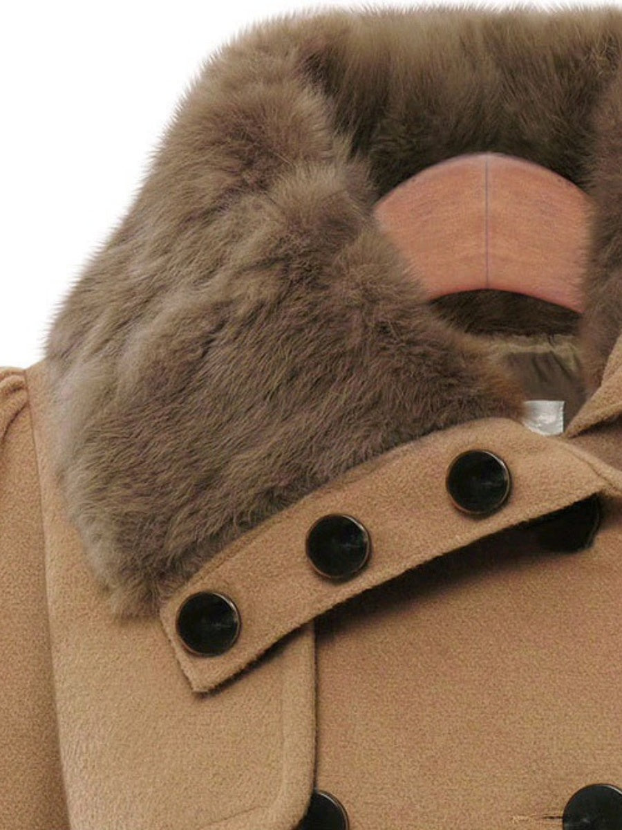 Fur Collar Double-breasted Belts Coats