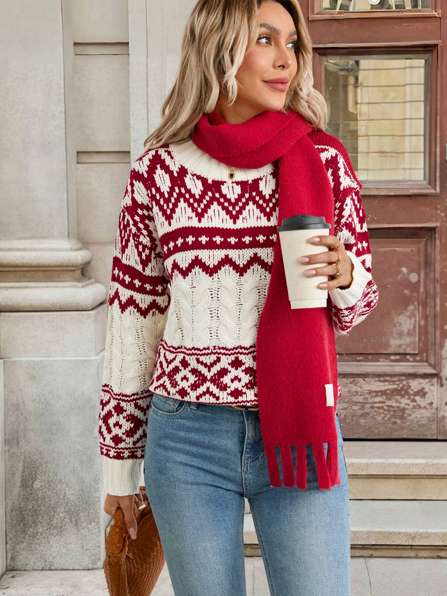 Ethnic Style Pullover Knitwear Keep Warm Crew Neck Christmas Sweater