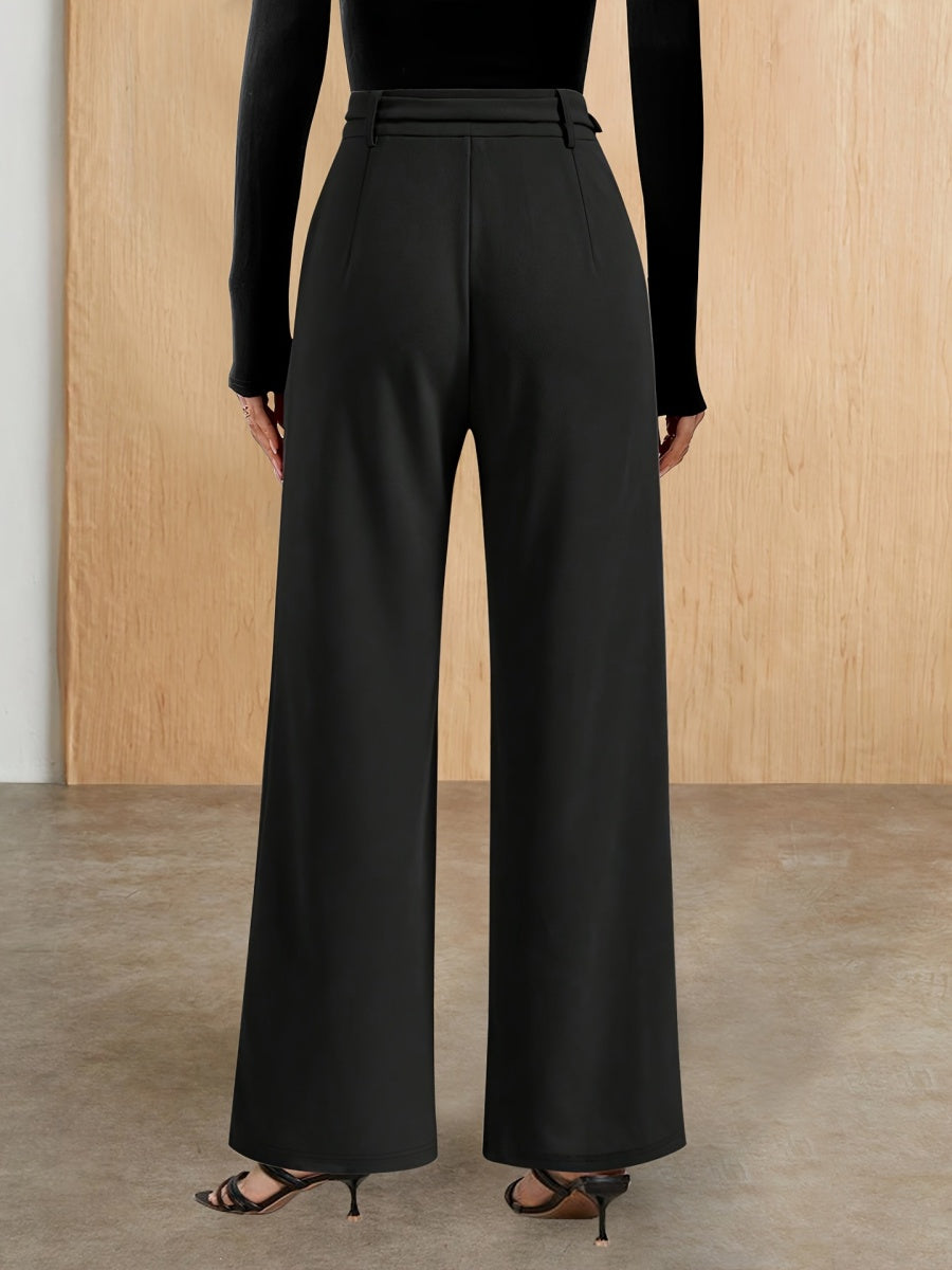 Metal Belt High-waisted Straight-leg Pants Drape Suit Trousers Workplace Pants