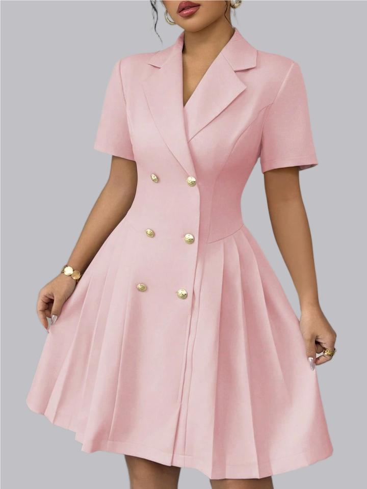Double-breasted Lapel Short Sleeve Waist Short Suit Dress