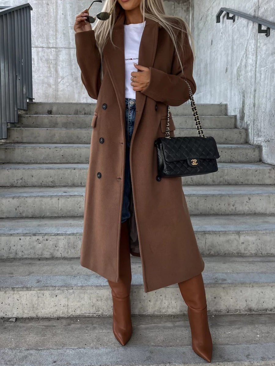 Simple Long-sleeved Lapel Button-down Woolen Coat