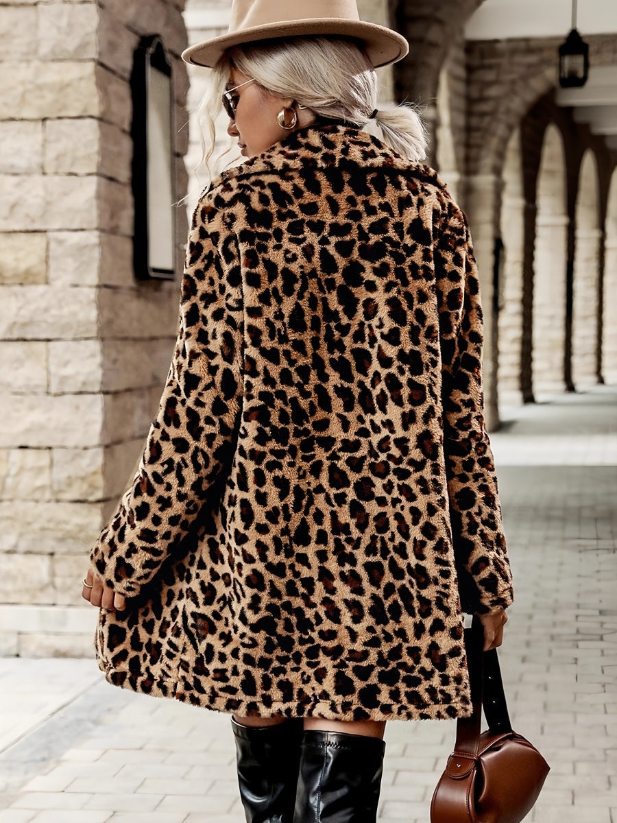Polyester Leopard Print Short Fur Coat