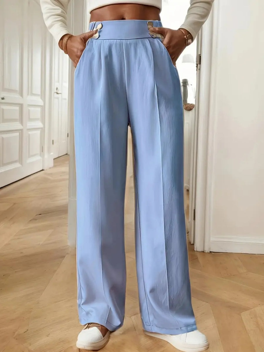 Casual High-waisted  Loose Straight leg Pocket Pants