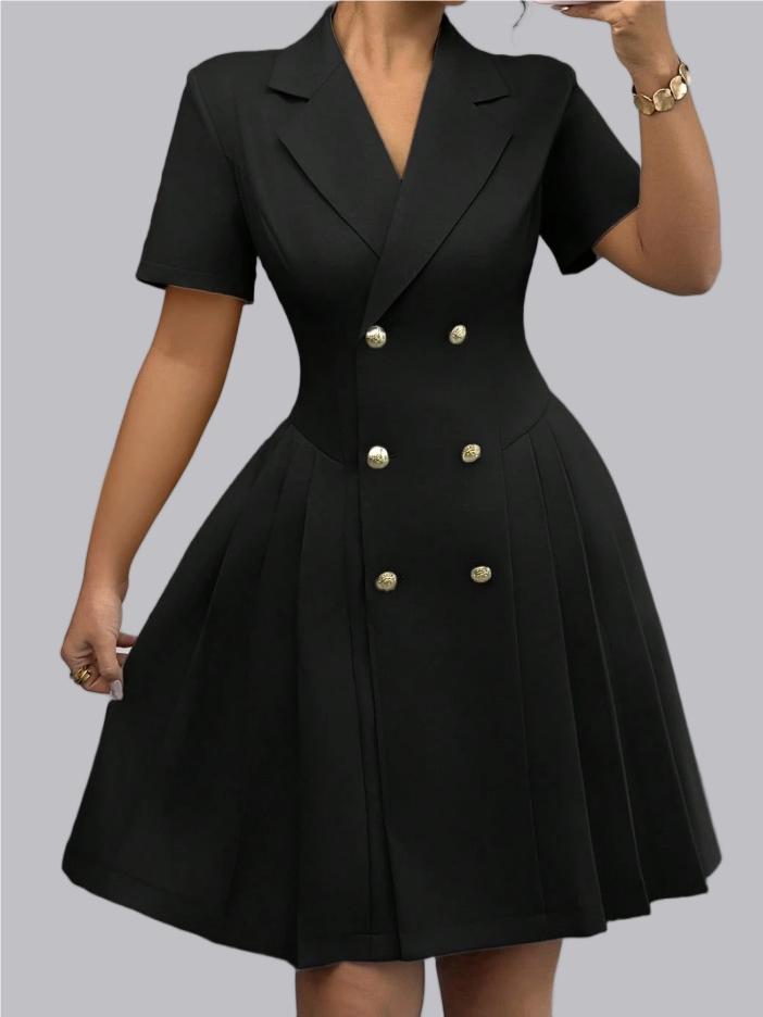 Double-breasted Lapel Short Sleeve Waist Short Suit Dress