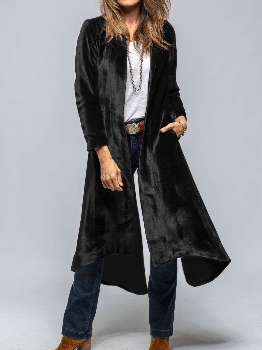 Velvet Splicing Retro Slit Long Sleeve Loose Coats