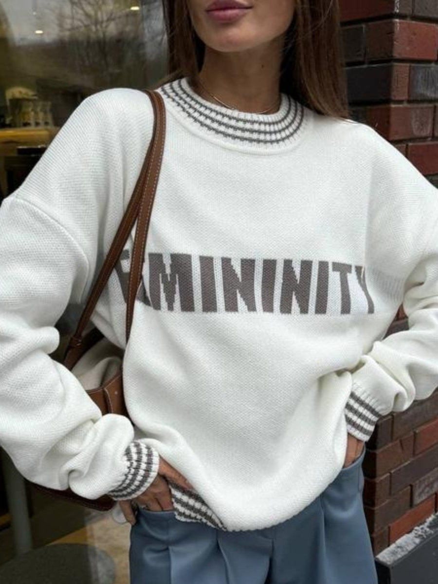 Knitwear Crew Neck Hood Letter Jacquard Sweaters