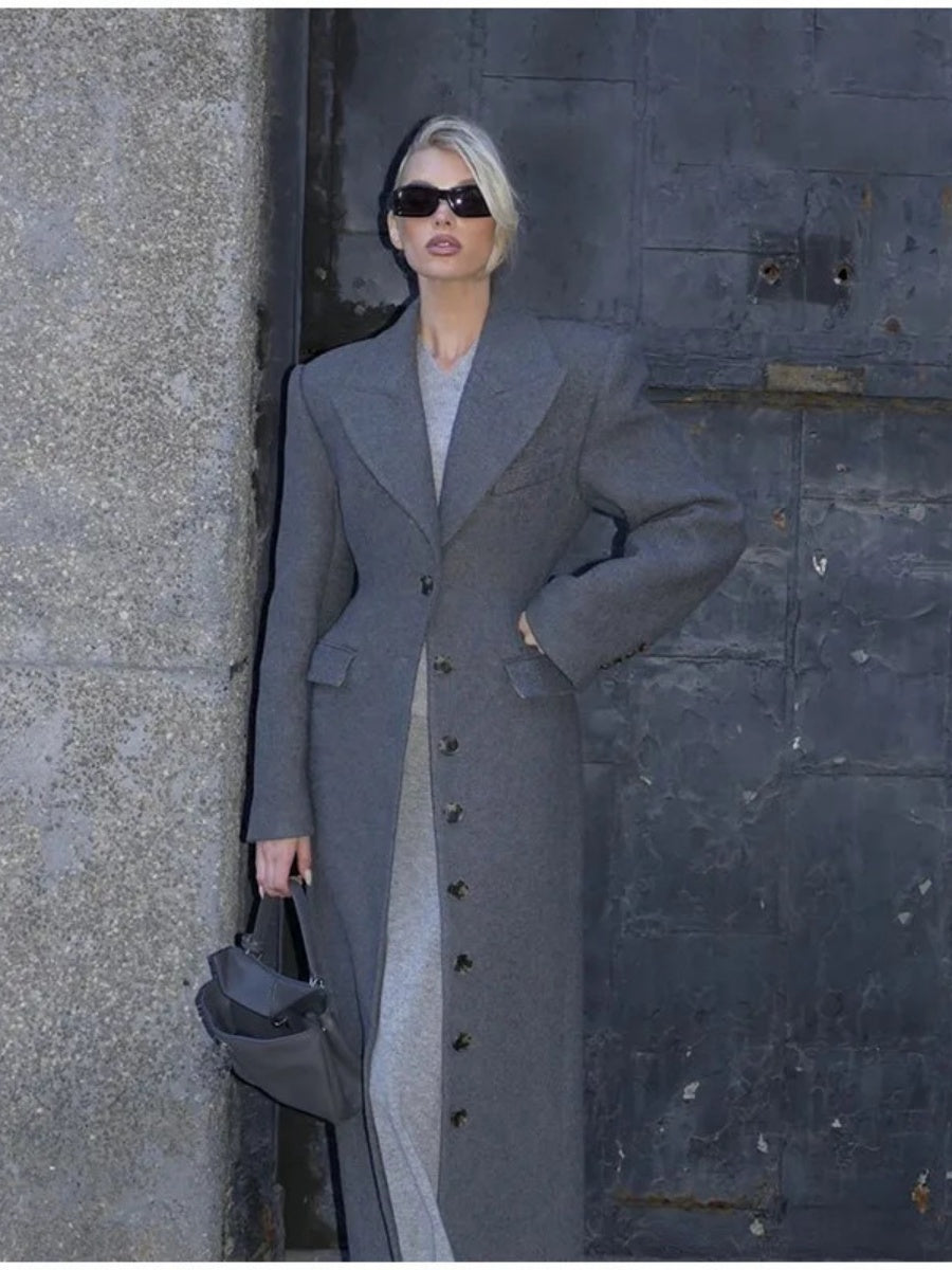 Lapel Solid Color Single-Breasted Slim Fit Long Coats