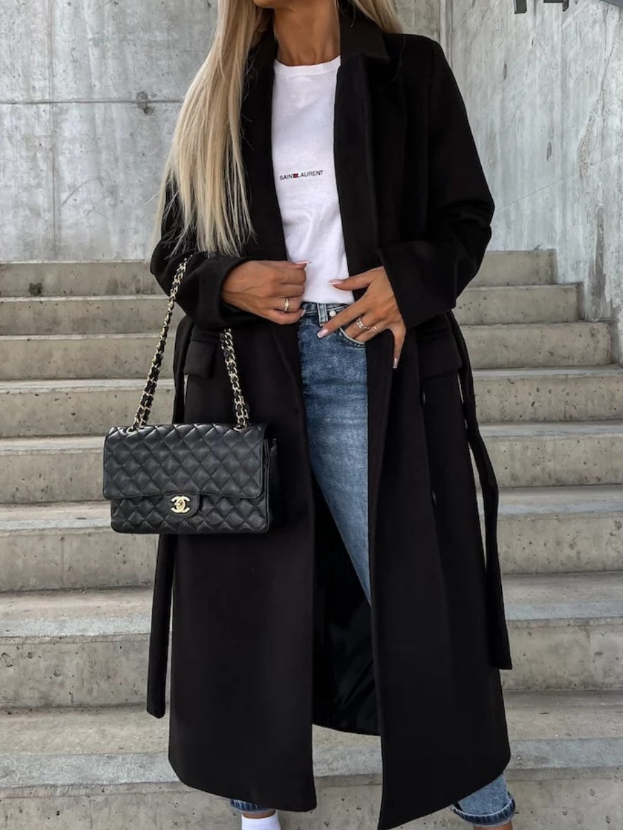 Simple Long-sleeved Lapel Button-down Woolen Coat
