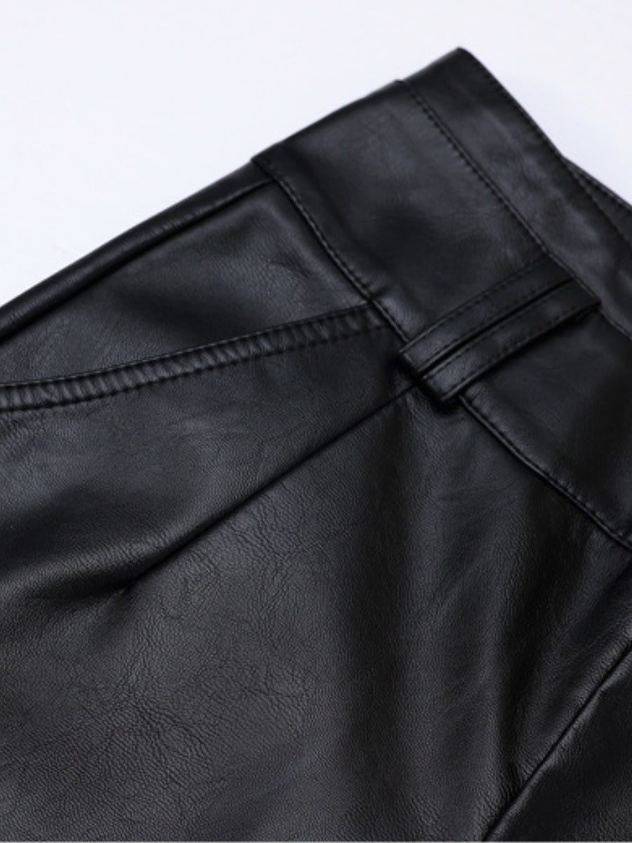 High Waist Slimming PU Leather Straight Pants