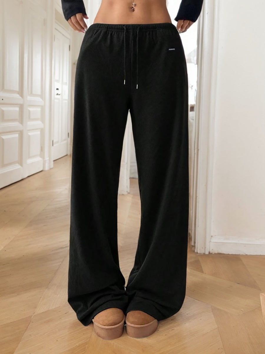 Wide-leg Pants With Drawstring Soft Elastic Waistband Loose Casual Trousers