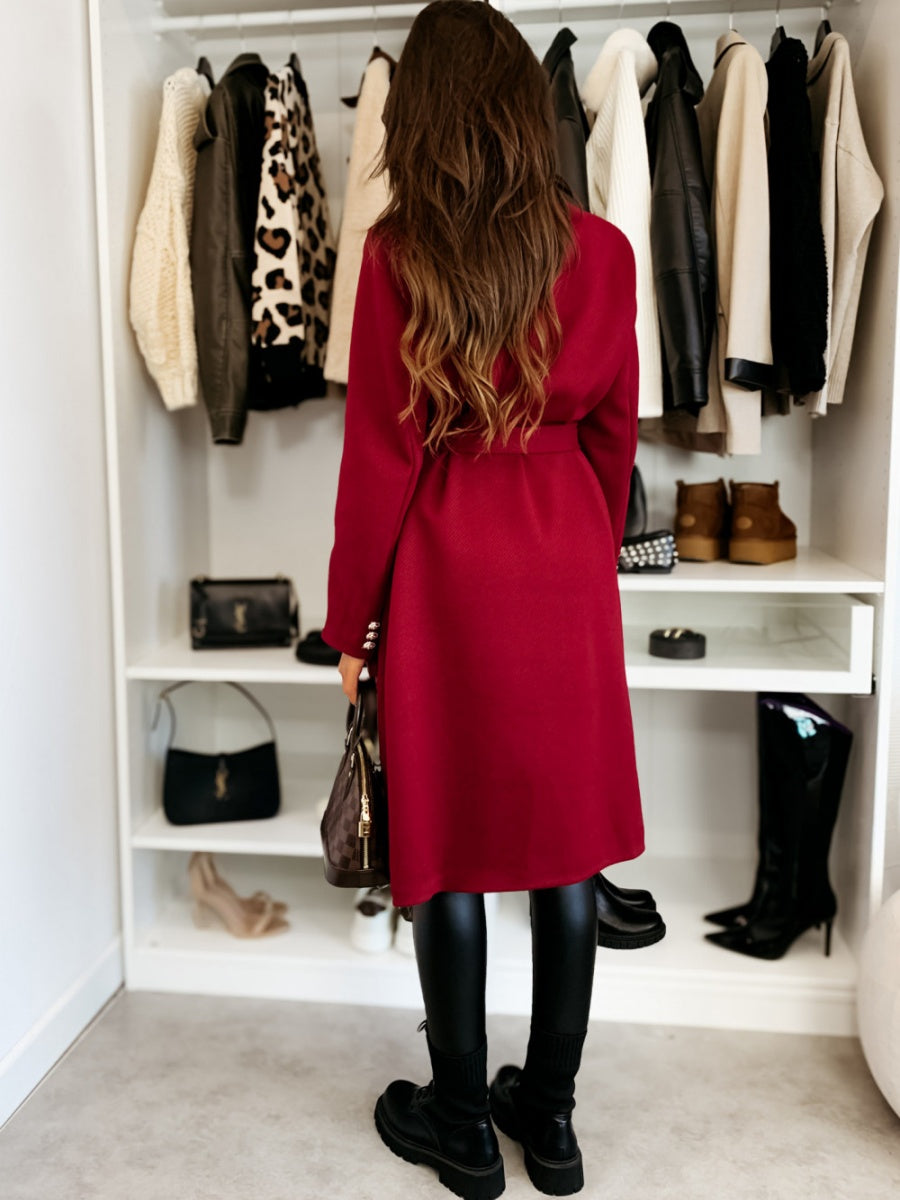 Long Lace-up Woolen Coat