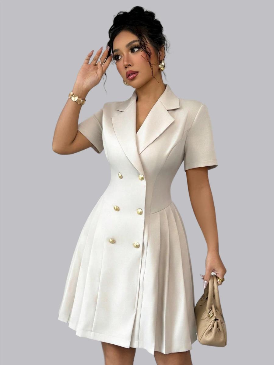 Double-breasted Lapel Short Sleeve Waist Short Suit Dress