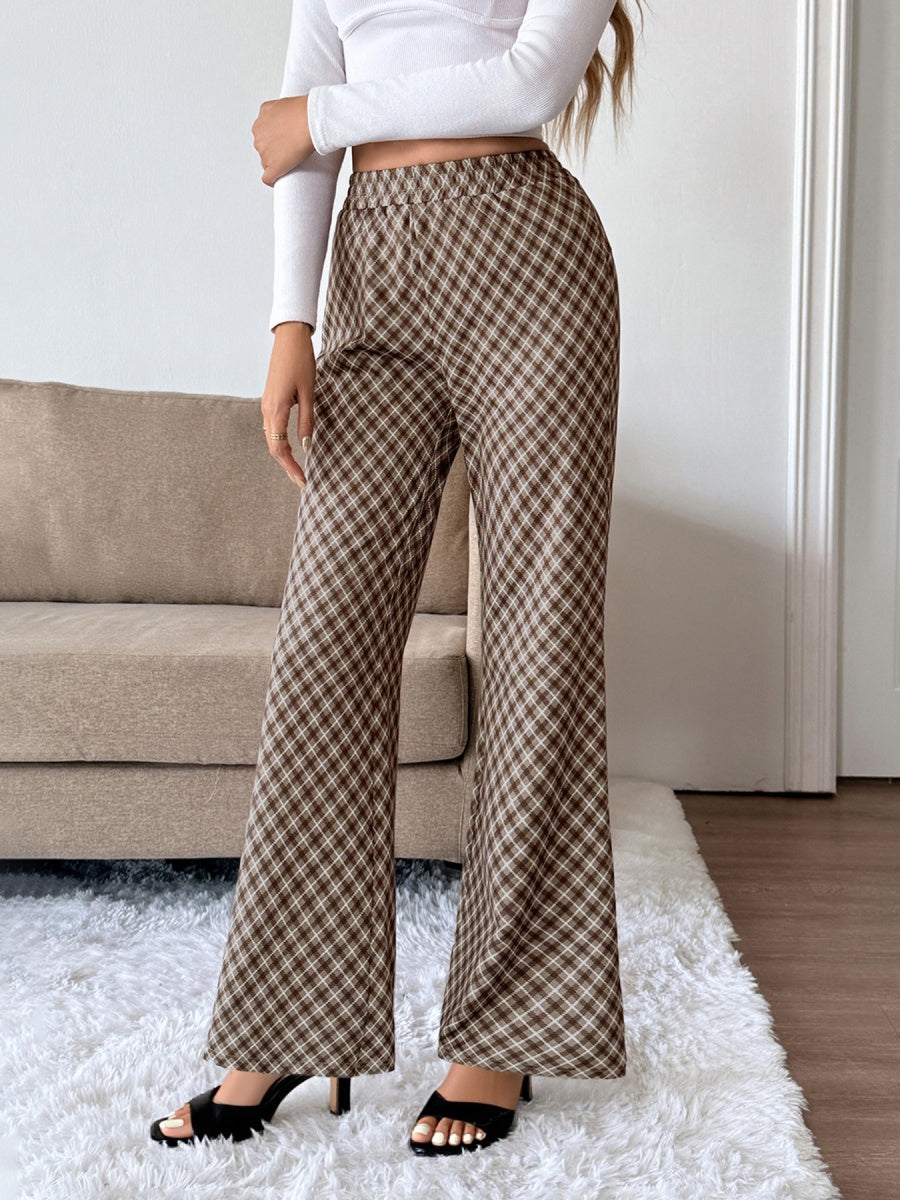 Women's Straight-leg brown checkered trousers