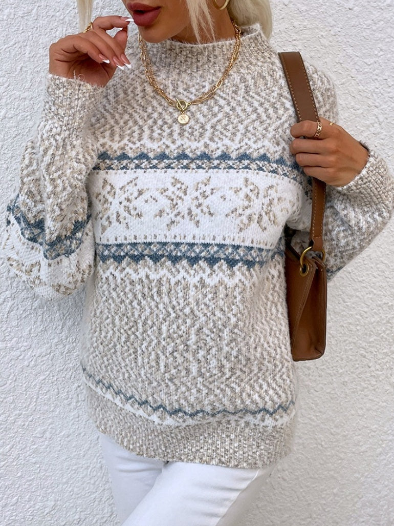 Christmas Half Turtleneck Snowflake Contrasting Colors Sweaters
