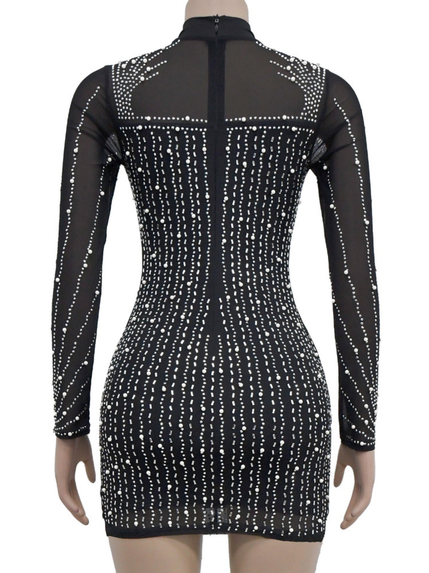 Long-sleeved Mesh Hot-fix Rhinestones And Bubbles Perspective Party The Gala Was Dazzling. Mini&Short Dresses