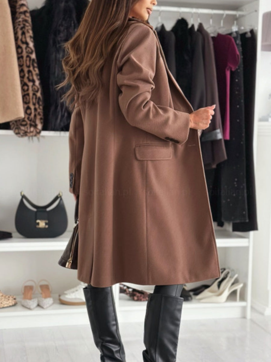 Simple Long-sleeved Solid Color Single-breasted Woolen Coat