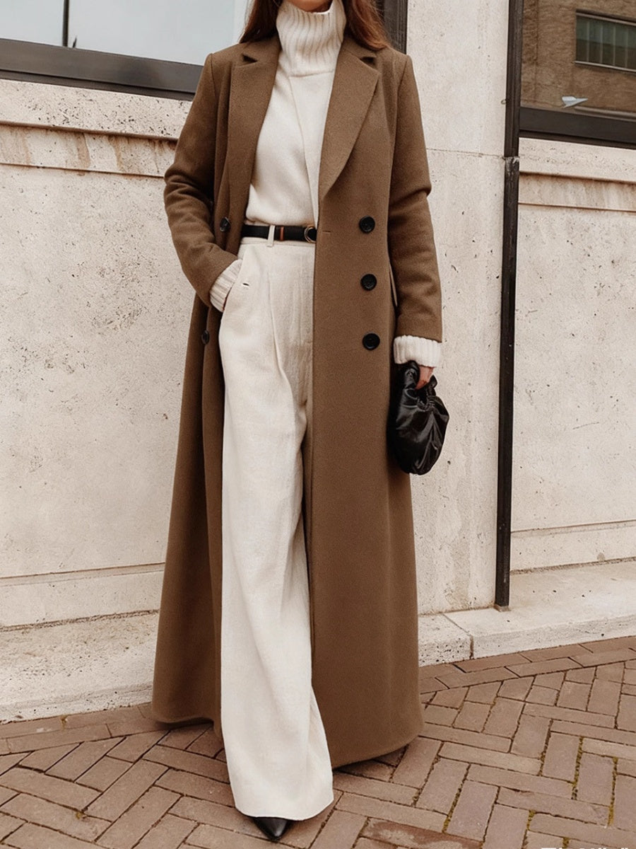 Black Extra-long Double-breasted Lapel Grace Coats