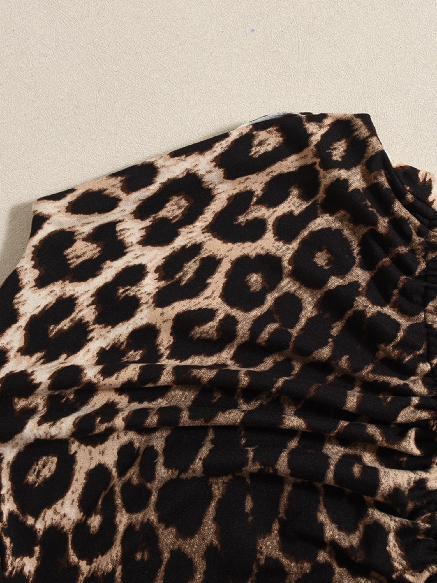 Liber Leopard Print Navel Exposed Drawstring Long-sleeved T-shirt