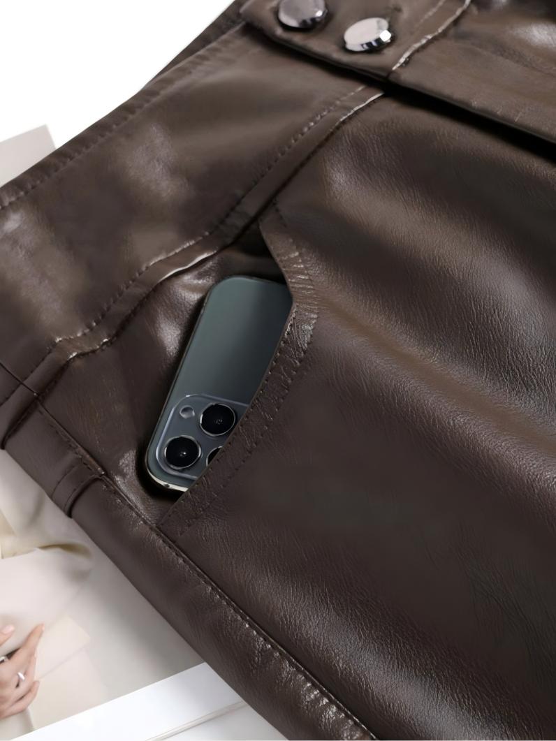 PU Leather Loose Straight Pants