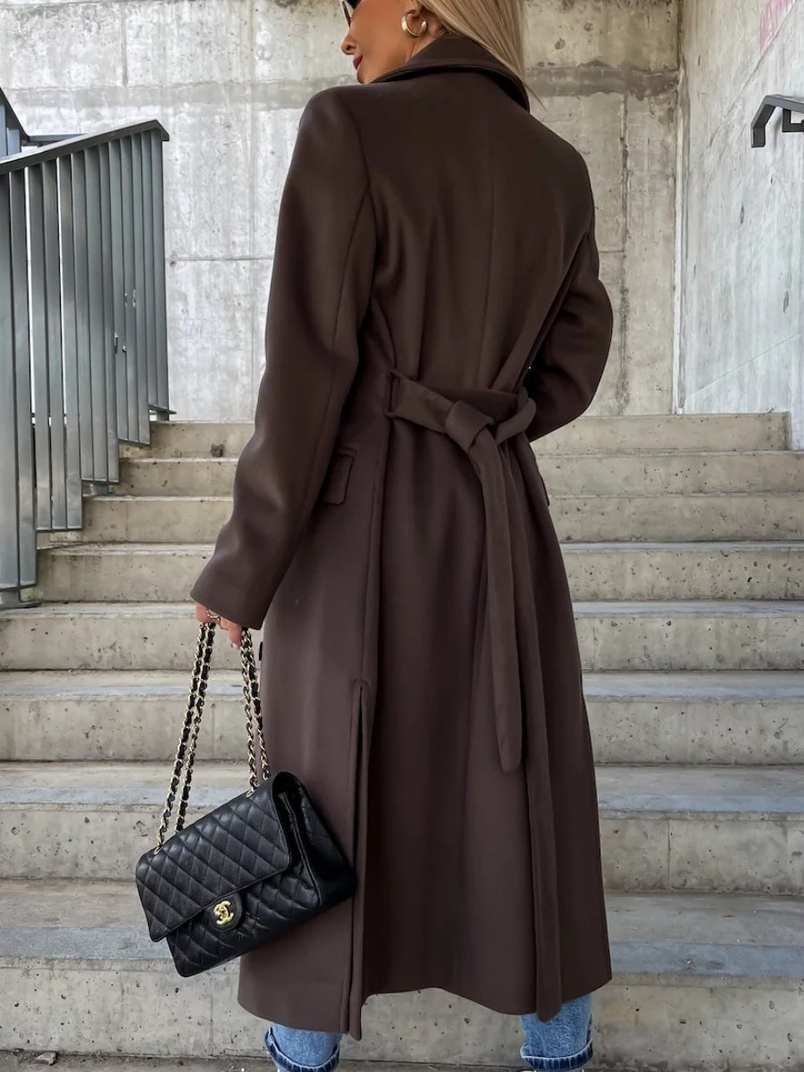 Simple Long-sleeved Lapel Button-down Woolen Coat