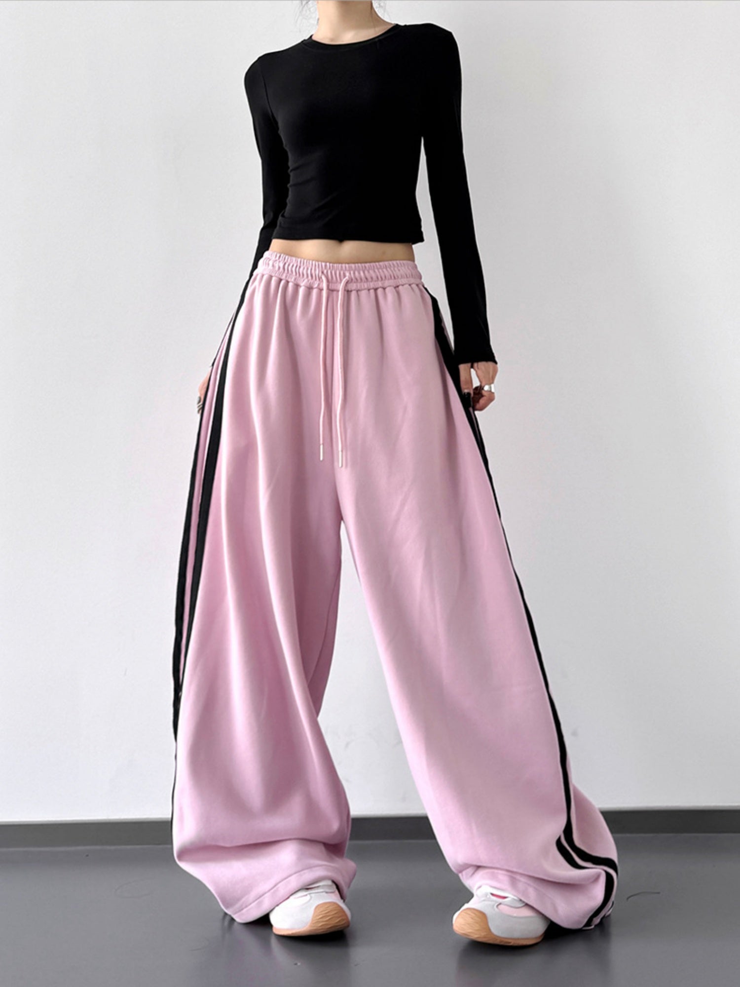 Girlish Pink Sweatpants High-waisted Wide-leg Casual Pants
