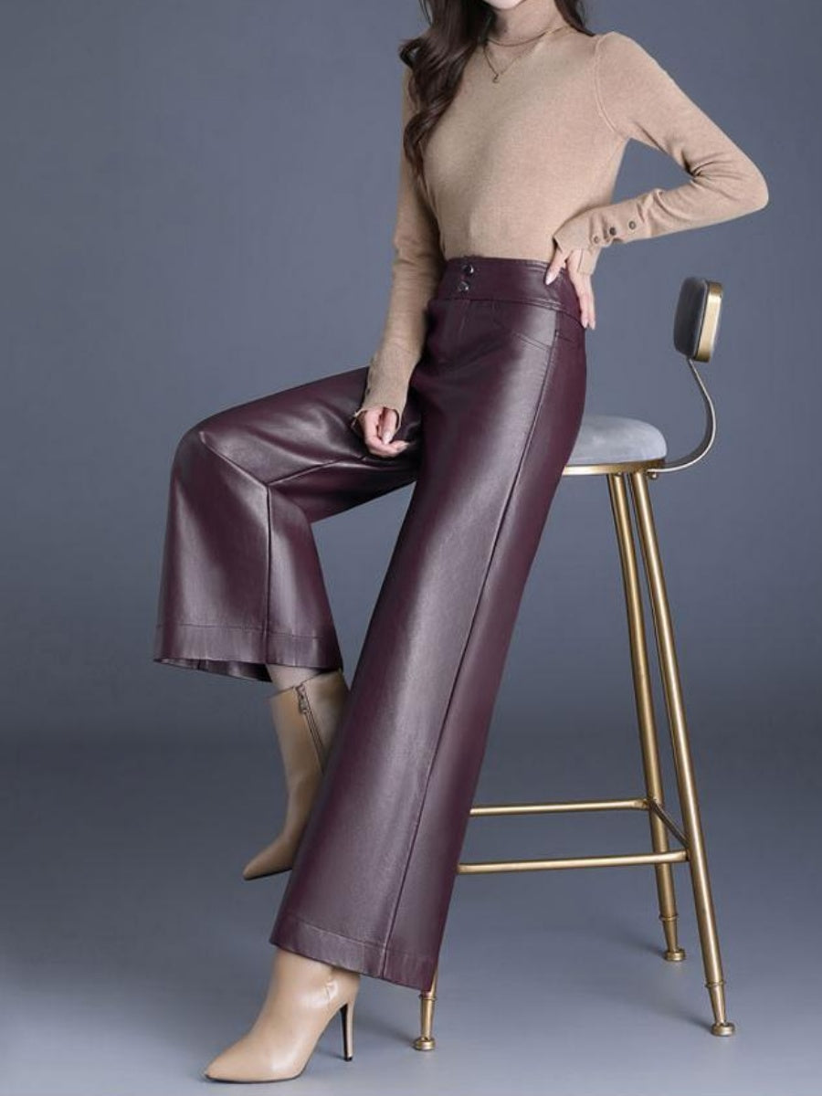 PU Leather Loose Straight Pants