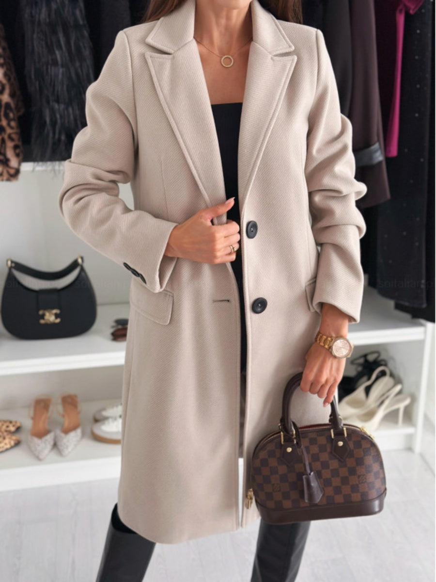 Simple Long-sleeved Solid Color Single-breasted Woolen Coat
