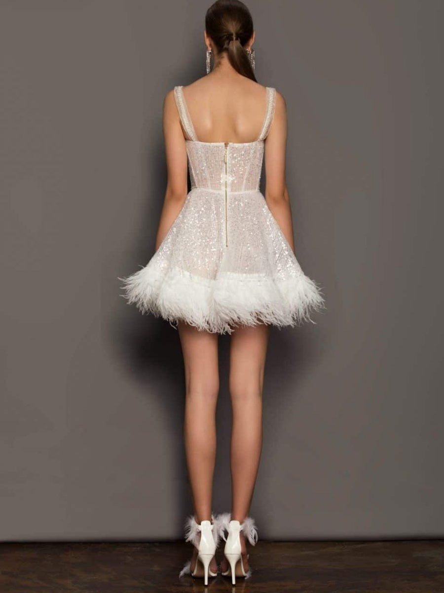 Feather Sequins Mesh Parties Mini&Short Dresses