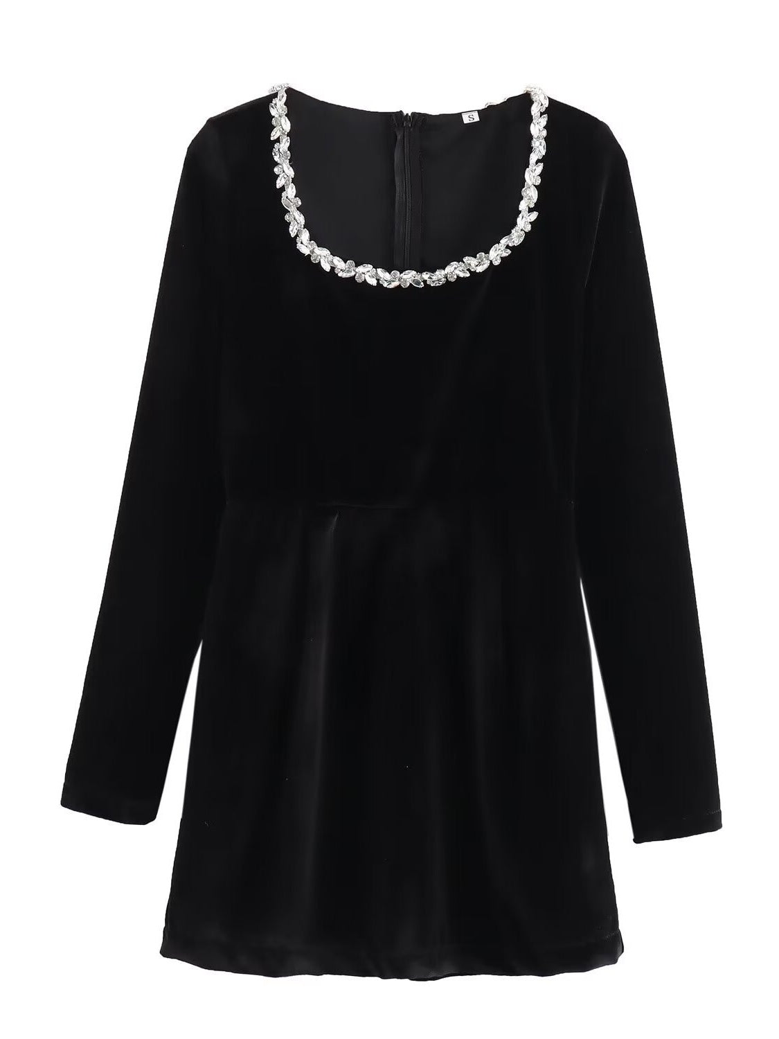 Square Collar Long Sleeve Diamond Velvet Mini&Short Dresses